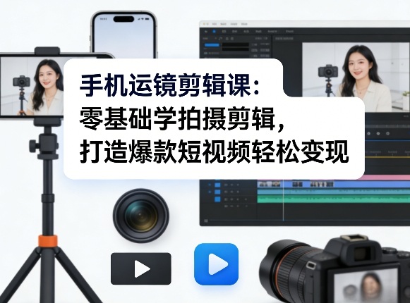 手机运镜剪辑课：零基础学拍摄剪辑，打造爆款短视频轻松变现-16888副业资讯