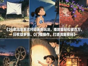 26年治愈系农村动画新玩法，播放量轻松破百万，日收益多张，0门槛操作，打造流量密码-16888副业资讯