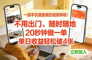 一部手机就能做的视频审核！不用出门，随时随地，20秒钟做一单，单日收益轻松破4张【揭秘】-16888副业资讯