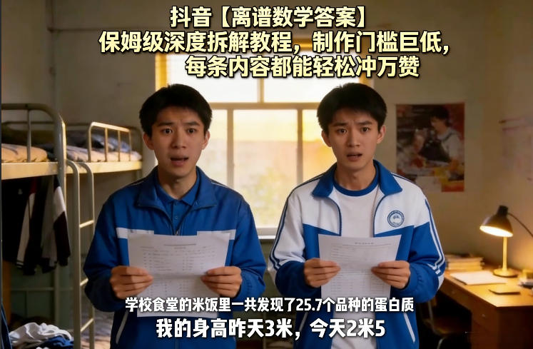 抖音【离谱数学答案】保姆级深度拆解教程，制作门槛巨低，每条内容都能轻松冲万赞，附详细步骤-16888副业资讯