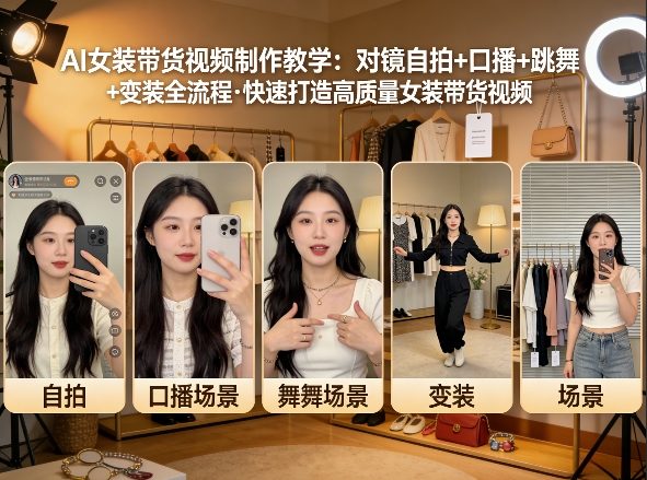 AI女装带货视频制作教学，对镜自拍、口播、跳舞、变装全流程，快速打造高质量女装带货视频-16888副业资讯