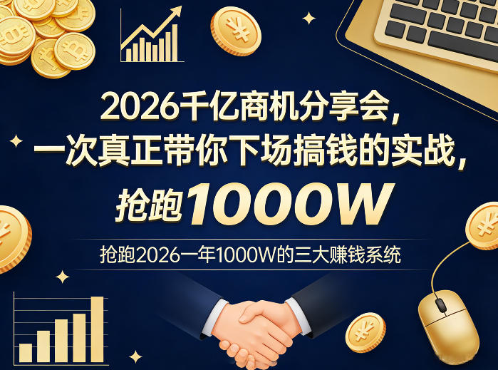 2026千亿商机分享会，一次真正带你下场搞钱的实战，抢跑2026一年1000W的三大賺钱系统-16888副业资讯