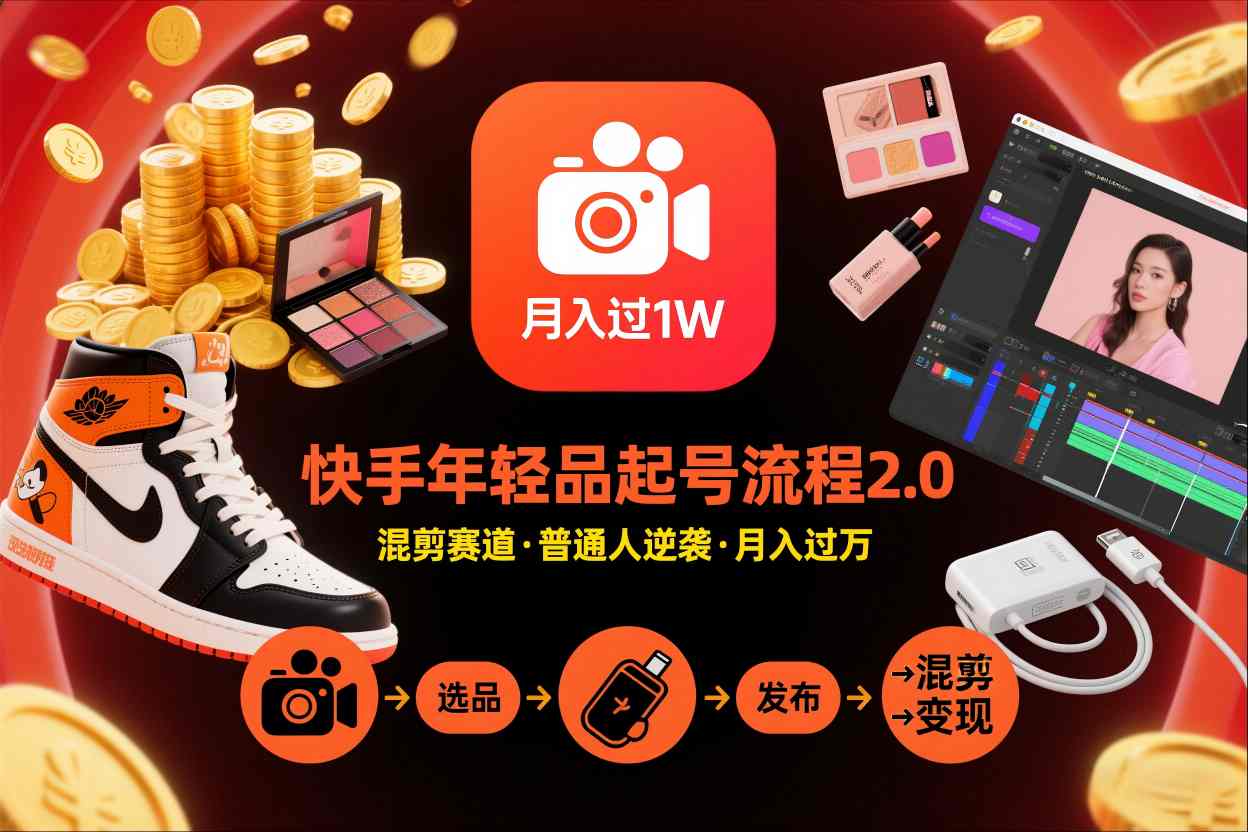 快手短视频带货年轻品起号流程2.0，快手年轻品混剪赛道，普通人也能月入过1W-16888副业资讯