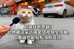 AI搞钱新思路！动物被迫采访搞笑短视频全攻略，0基础也能轻松涨粉变现-16888副业资讯