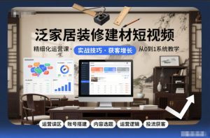 泛家居装修建材短视频精细化运营课，运营误区+账号搭建+内容选题+运营逻辑+投流获客-16888副业资讯