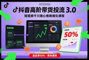 抖音高阶带货投流3.0，短视频千川随心推精细化课程，起品率50%-16888副业资讯