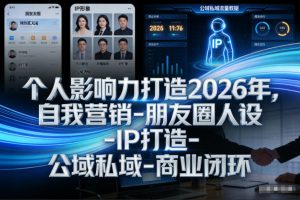 个人影响力打造2026年，自我营销-朋友圈人设-IP打造-公域私域-商业闭环-16888副业资讯