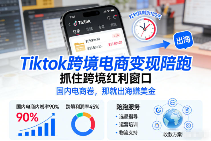 Tiktok跨境电商变现陪跑，抓住跨境红利窗口，国内电商卷，那就出海賺美金-16888副业资讯