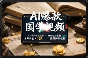 AI爆款国学视频，独家起号方法，小白直接上手，当天可见收益，单号日收入5张+附保姆级教程-16888副业资讯