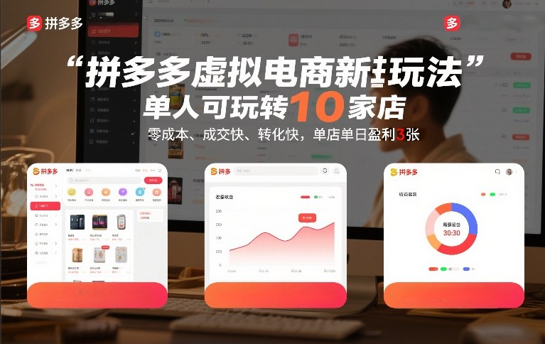 拼多多虚拟电商新玩法，单人可玩转10家店，零成本、成交快、转化快，单店单日盈利3张【揭秘】-16888副业资讯