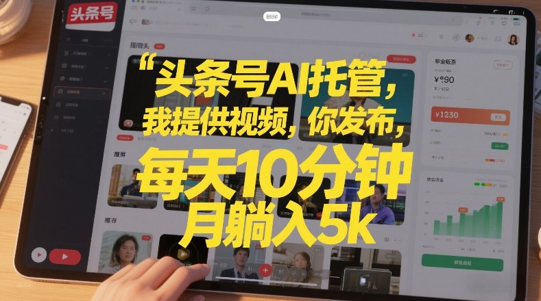 头条号AI托管，我提供视频，你发布，每天10分钟，月躺入5k+【揭秘】-16888副业资讯