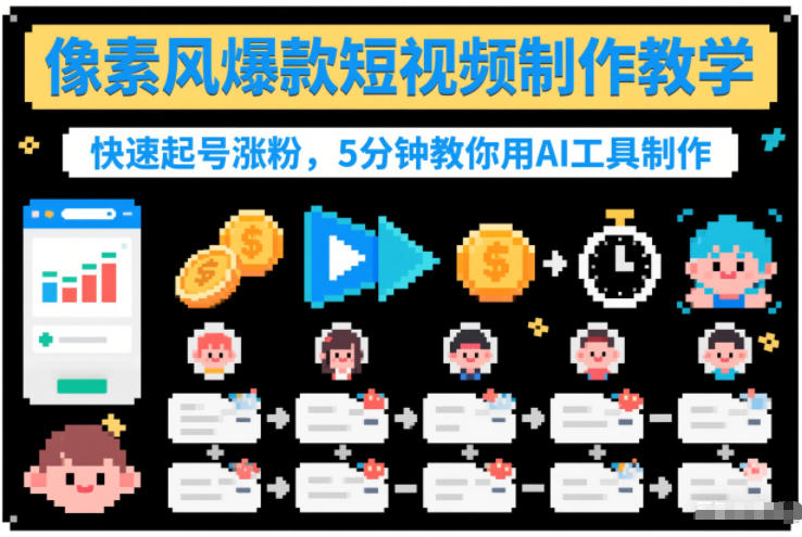 像素风爆款短视频制作教学，快速起号涨粉，5分钟教你用AI工具制作-16888副业资讯