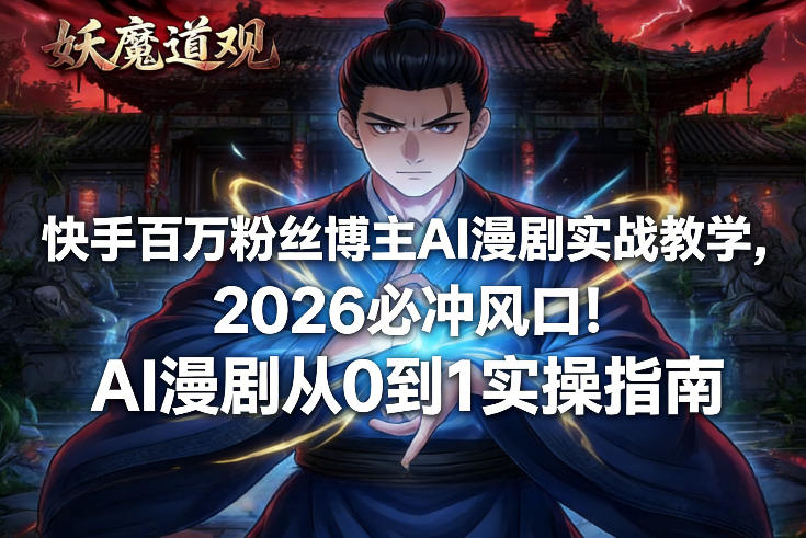 快手百万粉丝博主AI漫剧实战教学，2026必冲风口！AI漫剧从0到1实操指南-16888副业资讯
