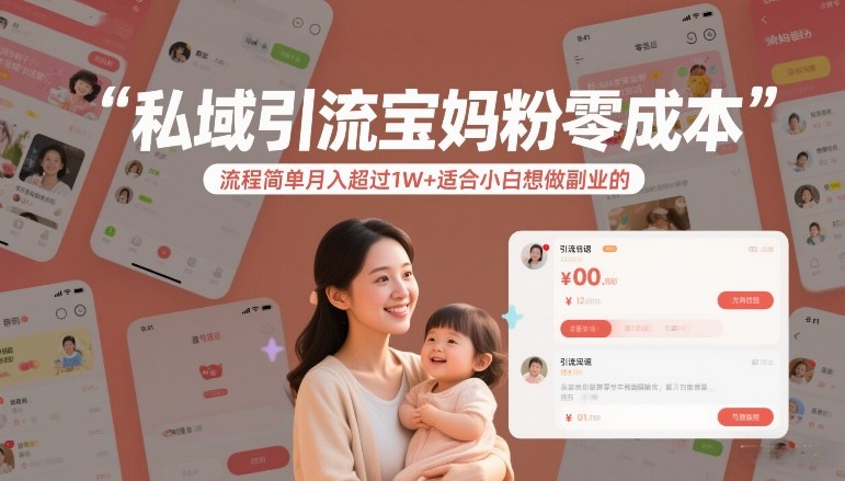 私域引流宝妈粉零成本流程简单月入超过1W+适合小白想做副业的-16888副业资讯