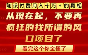 知识付费月入10个W的真相，做网创项目这一个就够了，不要再疯狂的找所谓的风口项目【揭秘】-16888副业资讯