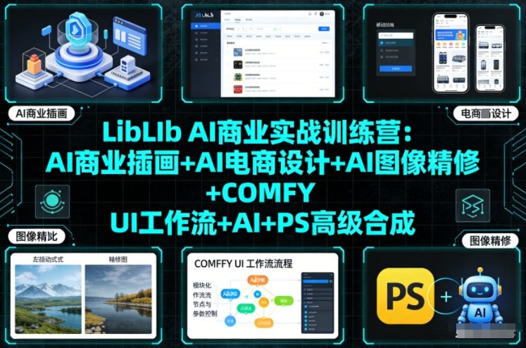 LibLIb AI商业实战训练营：AI商业插画+AI电商设计+AI图像精修+COMFY UI工作流+AI+PS高级合成-16888副业资讯