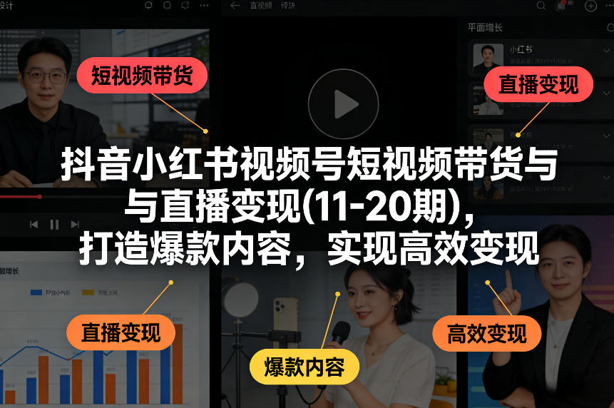 抖音小红书视频号短视频带货与直播变现(10-20期)，打造爆款内容，实现高效变现（更新）-16888副业资讯
