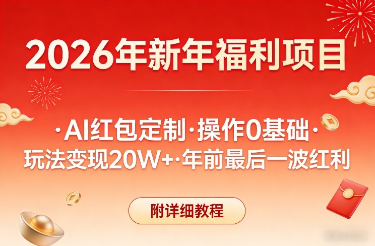 新年福利项目，AI红包定制，操作0基础，玩法变现20W+年前最后一波红利，附详细教程-16888副业资讯