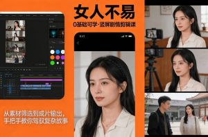 0基础可学！《女人不易》竖屏剧情剪辑课，从素材筛选到成片输出，手把手教你驾驭复杂故事-16888副业资讯