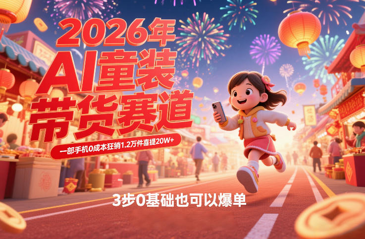 AI童装新春带货赛道，一部手机0成本狂销1.2万件喜提20W+，3步0基础也可以爆单-16888副业资讯