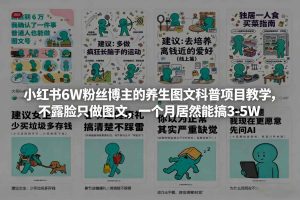 小红书6W粉丝博主的养生图文科普项目教学，不露脸只做图文，一个月居然能搞3-5W-16888副业资讯