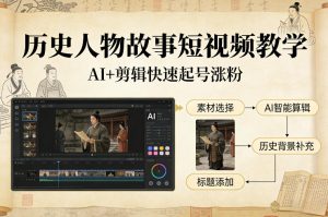 历史人物故事短视频教学，AI+剪辑制作历史人物题材短视频，快速起号涨粉-16888副业资讯