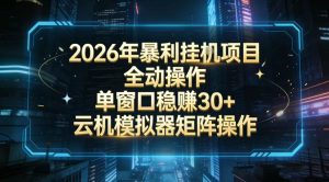2026开年暴力挂G项目全自动操作单窗口稳賺30＋云机-模拟器挂G掘金可批量矩阵操作【揭秘】-16888副业资讯