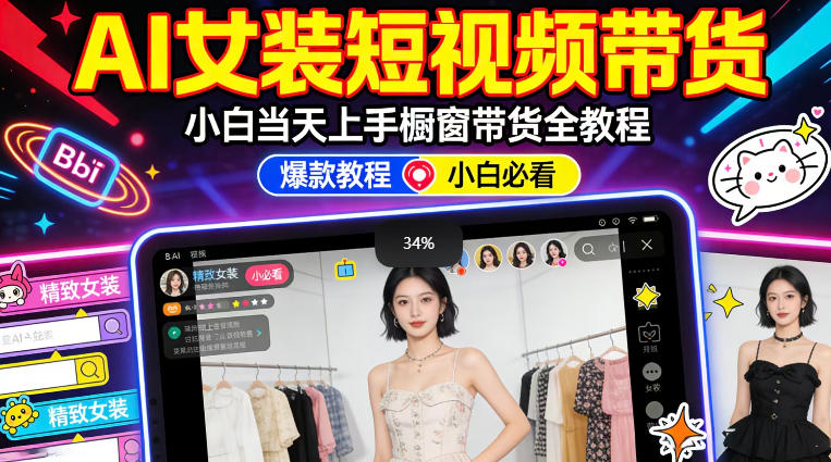 AI女装短视频橱窗带货：小白零门槛当天上手，高佣金爆款轻松賺！-16888副业资讯