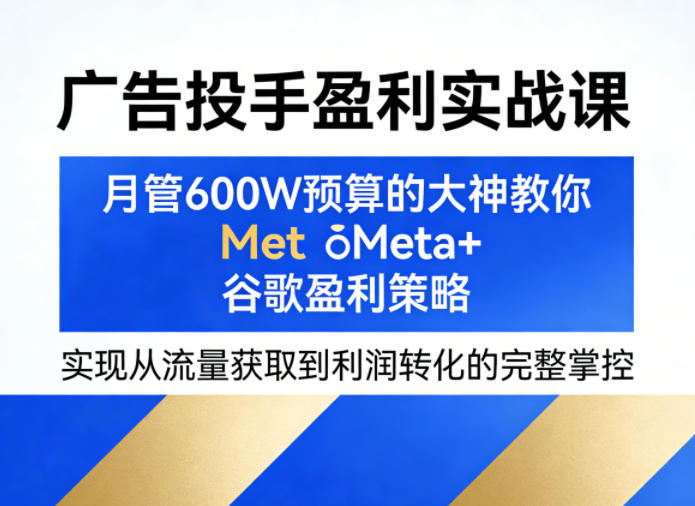广告投手盈利实战课，月管600W预算的大神教你Meta+谷歌盈利策略，实现从流量获取到利润转化的完整掌控-16888副业资讯
