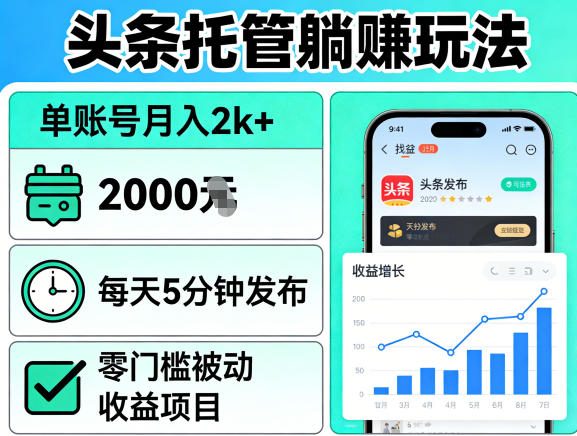 头条托管躺賺玩法，单账号月入2k+，每天5分钟发布即可，零门槛被动收益项目【揭秘】-16888副业资讯