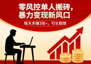 零风控单人搬砖,暴力变现新风口,每天多賺3张+,可长期做【揭秘】-16888副业资讯