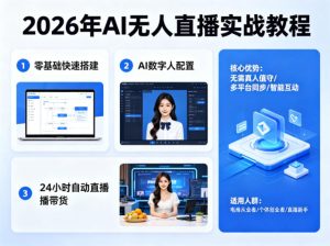 2026年AI无人直播实战教程，零基础也能快速搭建AI数字人无人直播间，实现24小时自动直播带货-16888副业资讯