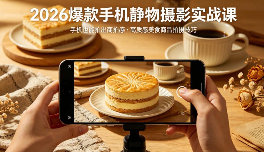 2026爆款手机静物摄影实战课，手机也能拍出商拍感，学会拍出高质感美食商品-16888副业资讯