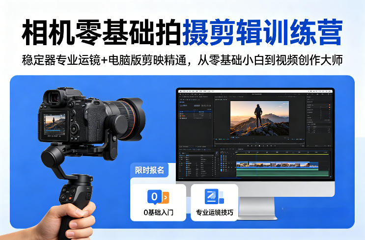 相机零基础拍摄剪辑训练营：稳定器专业运镜+电脑版剪映精通，从零基础小白到视频创作大师-16888副业资讯
