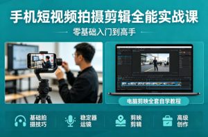 手机短视频拍摄剪辑全能实战课：零基础入门到高手，稳定器运镜+电脑剪映全套自学教程-16888副业资讯