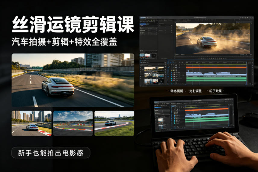 大叔丝滑运镜剪辑课，汽车拍摄+剪辑+特效全覆盖，新手也能拍出电影感-16888副业资讯