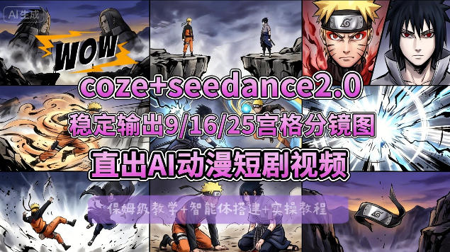 [COZE搭建教学]COZE+即梦Seedance 2.0稳定输出9-16-25宫格分镜图直出AI漫剧视频-16888副业资讯