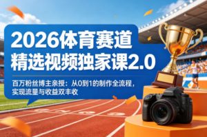 2026体育赛道精选视频独家课2.0，百万粉丝博主亲授：从0到1的制作全流程，实现流量与收益双丰收-16888副业资讯