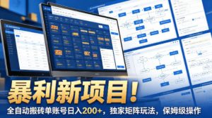 暴利新项目！全自动搬砖单账号日入200+，独家矩阵玩法，保姆级操作【揭秘】-16888副业资讯