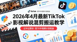 26年4月最新TikTok影视解说混剪搬运教学，过中过原创，撸TK中视频计划收益-16888副业资讯