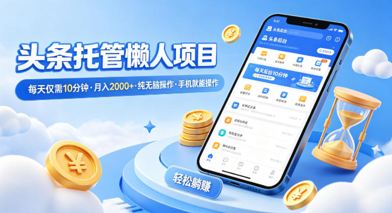 头条托管懒人项目，每天仅需10分钟，月入2000+，纯无脑操作，手机就能操作【揭秘】-16888副业资讯