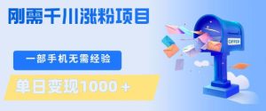 刚需千川涨粉项目，一部手机无需技术，单日变现1k+，当天做当天见收益【揭秘】-16888副业资讯