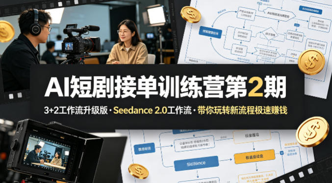 AI短剧接单训练营第2期，3+2工作流升级版，Seedance 2.0工作流，带你玩转新流程极速賺钱-16888副业资讯