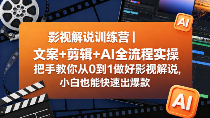 影视解说训练营｜文案+剪辑+AI全流程实操，把手教你从0到1做好影视解说，小白也能快速出爆款-16888副业资讯