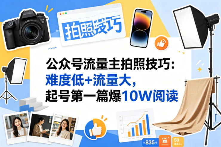 公众号流量主之拍照技巧赛道，难度低+流量大，起号第一篇就爆了10w阅读-16888副业资讯