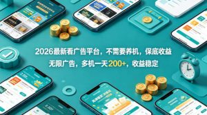 2026最新看广告平台，不需要养机，保底收益，无限广告，多机一天200+，收益稳定【揭秘】-16888副业资讯