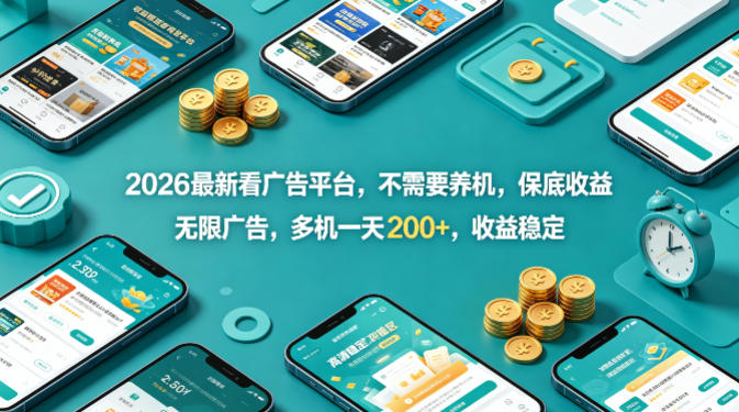 2026最新看广告平台，不需要养机，保底收益，无限广告，多机一天200+，收益稳定【揭秘】-16888副业资讯