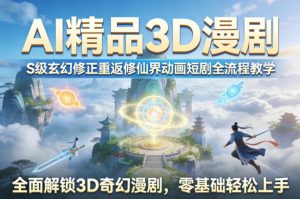 AI精品3D漫剧S级玄幻修正重返修仙界动画短剧全流程教学，全面解锁3D奇幻漫剧，零基础轻松上手-16888副业资讯