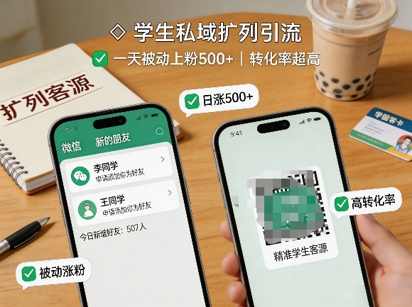 学生私域扩列引流，一天被动上粉500+，转化率超高-16888副业资讯