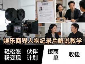 娱乐商界人物纪录片解说教学，轻松涨粉变现，伙伴计划，接商单，收徒等-16888副业资讯